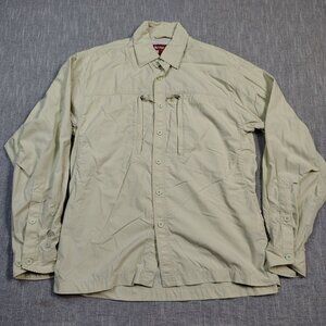 Simms Core 3 Guide Shirt Mens Size Small Khaki Nylon Long Sleeve Flyfishing